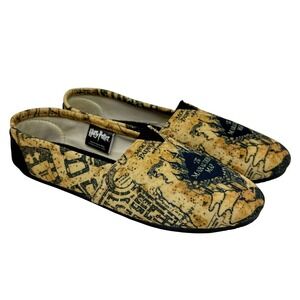 Harry Potter Marauders Map Slip On Bioworld Shoes Tan Black Womens Size  6/7